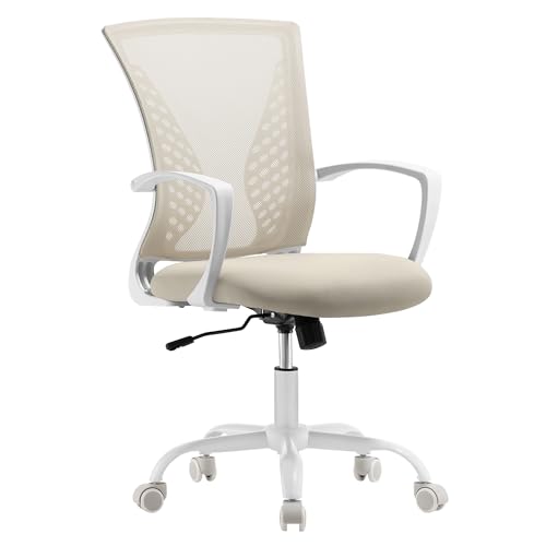 SONGMICS Fauteuil de Bureau en Toile, Chaise Ergonomique, Siège, Pivotant, Réglable en Hauteur, Mécanisme d’Inclinaison, Siège et Dossier en Toile Respirante, Charge 120 kg, Beige Cappuccino OBN022K01