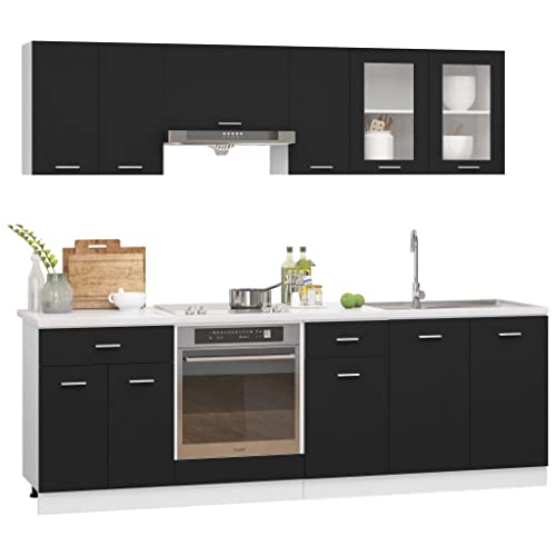 vidaXL Ensemble de Meubles de Cuisine 8 pcs Armoires de Rangement, Equipement de Cuisine Maison Noir Aggloméré