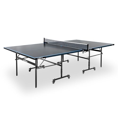 JOOLA Table de ping-Pong d'extérieur J100A - Table de ping-Pong Professionnelle 4 mm en Aluminium résistant aux intempéries - Pliable - Anthracite/Bleu - 274 x 152,5 x 76 cm