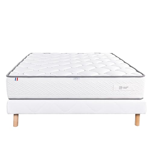 Luxury Literie Ensemble Matelas 140x190 cm, Iris, 20 cm, mémoire de Forme, Ferme, Face été/Hiver + sommier Blanc EP 13cm