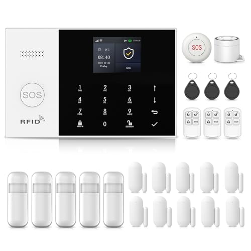 XNH GSM/WiFi Alarme Maison sans Fil, 24 Pack, Kits de Sécurité pour la Maison avec Sirène, Détecteur de Mouvement, Capteurs de Fenêtre et de Porte, Télécommande, Compatible avec Alexa