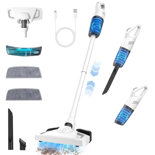 Anluomafuy Aspirateur Balai sans Fil Puissant, Aspirateur Eau et Poussière sans Fil pour Sols Durs, Aspirateur sans Fil avec Fonction d'essuyage, Idéal pour Sols Durs, Tapis et Poils d'animaux