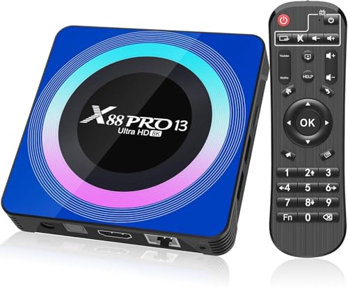 X88 Pro 13 boitier IPTV Android 13.0 TV Box, Box TV 4GB RAM 32GB ROM RK3528 Quad-Core 64bit Cortex-A53 Support 2.4/5.0GHz WiFi6 BT5.0 HD 8K 10/100M Ethernet HDMI 2.0 Android TV Box
