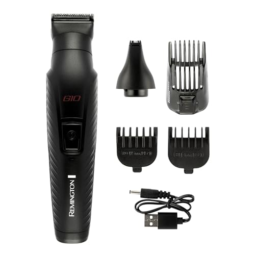Remington Tondeuse multifonction 10en1 (Kit de rasage pour visage, barbe, sourcils, oreilles & nez avec 2 têtes + 3 sabots, tondeuse pour corps, lames auto-affûtées en graphite, charge USB) G10 PG2100