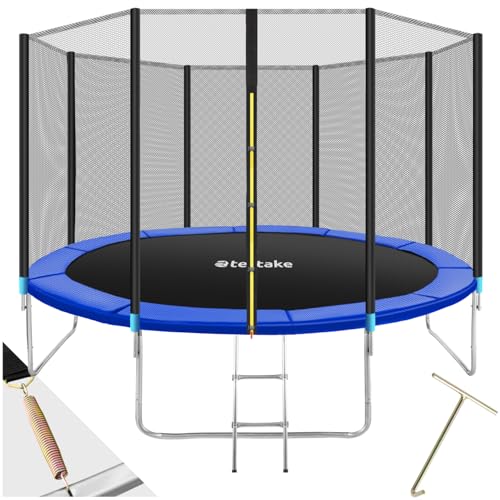 tectake® Trampoline de Jardin Extérieur Ø 396 cm Trampoline Rond avec Échelle, Filet de Protection & Tour rembourré, Enfants Adultes Certifié GS pour Une Sécurité Maximale