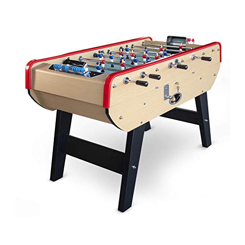 Baby Foot Olympic avec Monnayeur intégré, Barres Télescopiques et 10 Balles en Liège 149,5 x 77 x 95 cm - Bois Clair