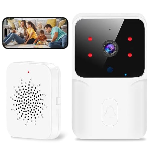 Sonnette Vidéo sans Fil avec Caméra 1080P, Visiophone Sécurité Extérieur Résistant aux Intempéries, Vision Nocturne HD, Appel Bidirectionnel, Alerte Mobile en Temps Réel