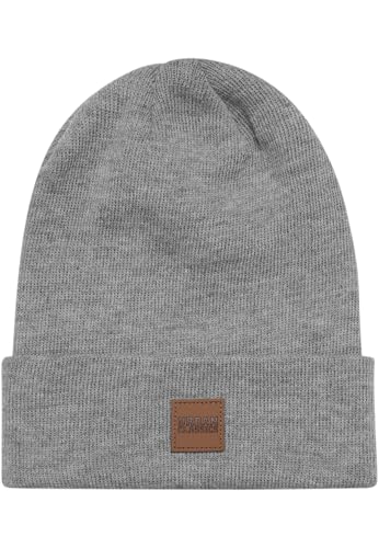 Urban Classics Bonnet Long avec Patch en Cuir Unisexe Bonnet Gris chiné 100% Polyacrylique