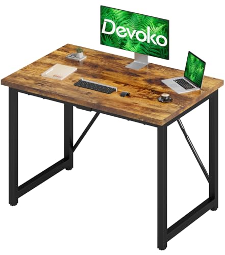 Devoko Bureau d'ordinateur, Table, Petits Bureaux d'étude 100 x 60 x 75 cm pour Les Petits Espaces, Poste de Travail, Bureau et Travail à Domicile, Cadre en Métal, Marron Rustique