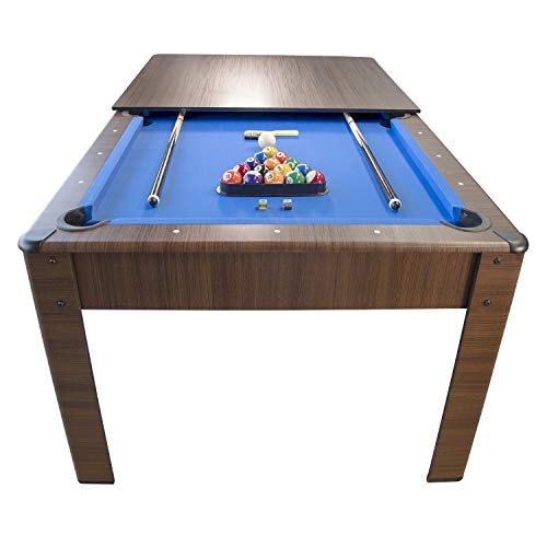 Billard Américain Harmony 6Ft - 206,5 x 116,5 x 80 cm avec Accessoires et Plateau dînatoire - Couleur Chêne (Marron) et Tapis Bleu