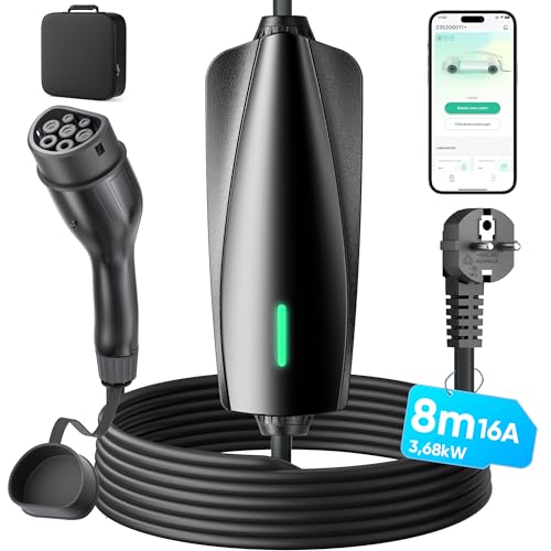 Borne de Recharge Véhicule Électrique 3.68kW [6-16A, 8m] - contrôle par Application et Programmation Intelligente, Chargeur Voiture Électrique Type 2