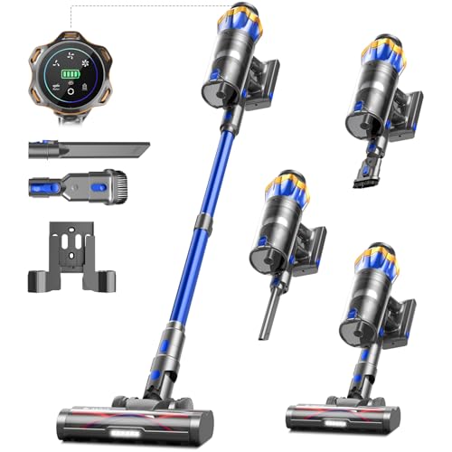 550W/45KPA Aspirateur Balai sans Fil 65min, 1.6 L Aspirateur sans Fil Puissant avec Rechargeable Support Mural, Brosse Anti-Enmêlement Améliorée et OLED Écran Tactile, pour Sols Durs/Animaux/Voiture