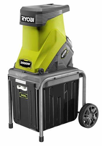 RYOBI Broyeur de Végétaux RSH2545B – Moteur 2500W, Système à Couteaux, Bac 40L, Roues de Transport, Idéal Branches, Déchets Verts, Jeunes pousses et Taille de saisons