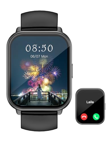 ASIAMENG Montre Connectée Homme Femme Appel Bluetooth Smartwatch pour Android iOS Montre Sport Podometre Cardiofrequencemetre Oxymetre Notification Etanche IP68 100+ Mode Sport