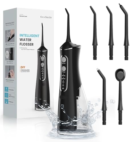 Hydropulseur Dentaire Professionnel, Irrigateur Oral Électrique Sans Fil avec 4 Modes, 5 Embouts, Réservoir 300ML, Recharge USB-C, Jet Dentaire Étanche IPX7, Idéal pour la Maison et les Voyages