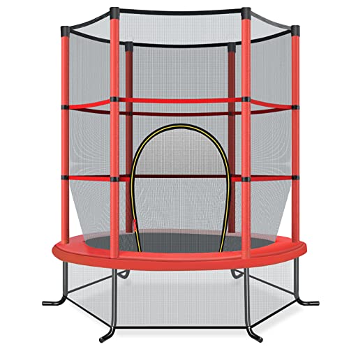 COSTWAY Trampoline Extérieur Enfants Ø165 CM avec Filet de Sécurité, Trampoline Enfants avec Cadre en Acier & 6 Poteaux Recouvert de Mousse, Charge Max 135kg pour Garçon et Fille
