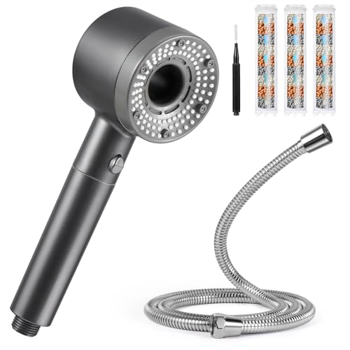 Blendura Pommeau de Duche Haute Pression, Pommeau de Duche Economie Deau avec Tuyau Douche 1.5M, Anti Calcaire Douchette avec Filtre, Douche Pommeau avec 5 Modes de Jet