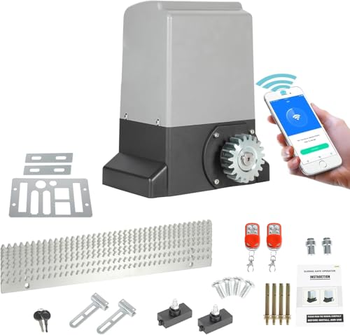 Cecaylie 370W Motorisation Portail Coulissant max 800KG, Bluetooth WIFI Moteur Électrique de Portail Automatique avec 2 Télécommandes with 4M crémaillères for Garden, Garage Door