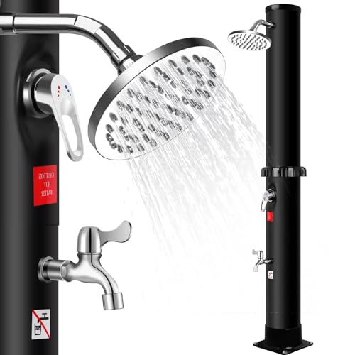 Douche Solaire Exterieure 35L avec Pommeau de Douche Rotatif, Douche à Pied et Thermomètre intégré, Douche de Jardin Piscine sans Raccordement électrique, 60°C Max, Noir