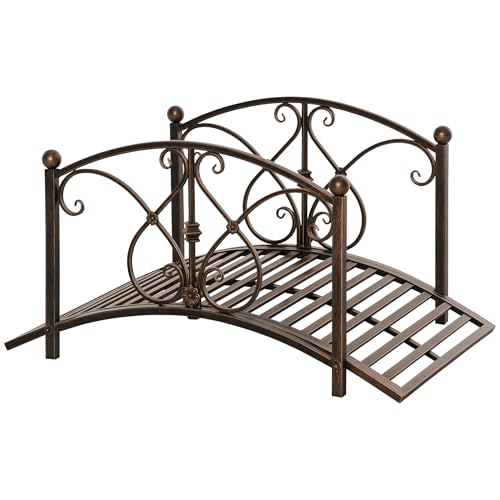 Outsunny Vintage Metal Garden Bridge, Pont décoratif avec éléments Floraux, 99x68x53cm, Bronze