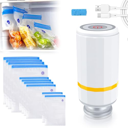 Machine Sous Vide Alimentaire,Scelleur Sous Vide Automatique avec 10 Sacs Sous Vide Réutilisables Portable, Appareil de Mise Sous Vide la Cuisine pour la Cuisson Sous Vide et le Stockage des Aliments