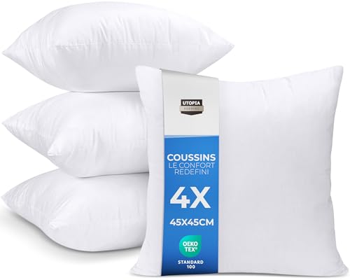 Utopia Bedding Coussins de Garnissage 45 x 45 cm (Lot de 4), Coussin à Recouvrir, Oreillers Intérieur, Rembourrage Coussins (Blanc)