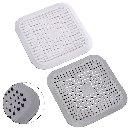 Alyvisun 2Pcs Silicone Attrape Cheveux Douche avec Ventouse, Protection de Drain Filtre Evier, Universel Filtre à Cheveux pour Salle de Bain, Baignoire, Cuisine (Blanc + Gris)