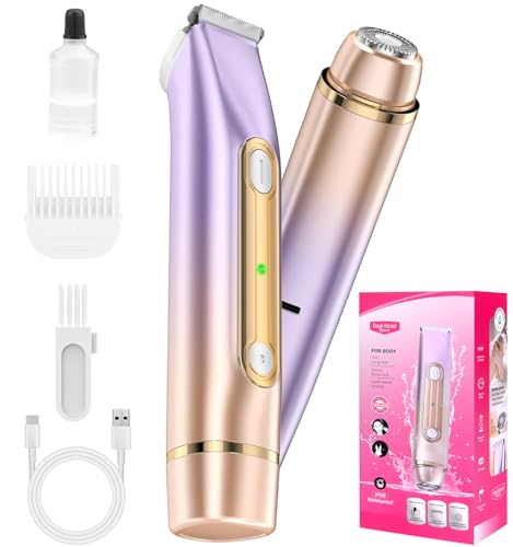 Tondeuse Femme Intime, Rasoir Electrique Femme Double Tête 2 en 1, Rechargeable Tondeuse Bikini Femme étanche IPX6 Epilateur Rasoir pour Maillot, Visage, Aisselles, Jambes, Bras, Corps