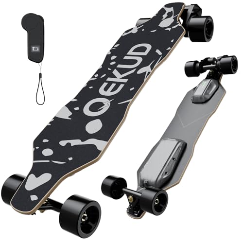 Qekud Skateboard électrique pour adultes et adolescents - Moteur 1800 W 4 modes de vitesse - Télécommande avec OLED avec écran - Noir