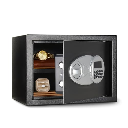 Amazon Basics Coffre-fort en acier avec Serrure à clavier numérique - Pour sécuriser argent, espèces, bijoux, documents d'identité, 14 litres, 35 cm (L) x 25 cm (P) profondeur x 25 cm (H), noir