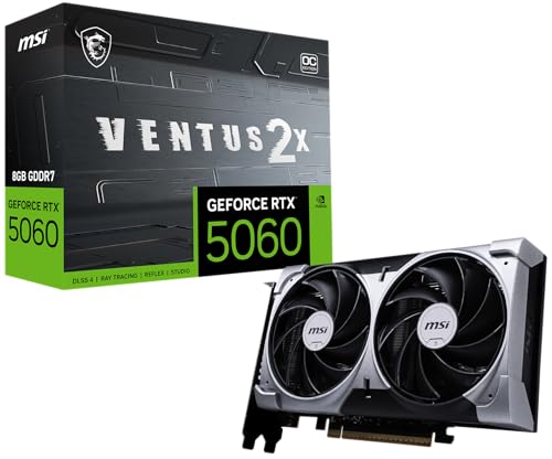 MSI NVIDIA GeForce RTX 5060 8G Ventus 2X OC Carte Graphique Gaming GDDR7 128 Bits, Fréquence Boost jusqu'à 2535 MHz, PCIe Gen 5, DLSS 4, DP 2.1 x 3, HDMI 2.1 x 1, SFF Ready