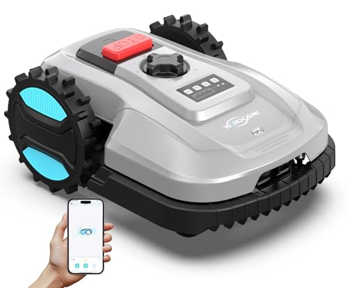 YARDCARE E400 Robot Tondeuse, Contrôle Via Application, Recharge Automatique, Capteur de Pluie,Jusqu’à 400 m², Moins de 60 DB, Hauteur Réglable 20–60 mm, Largeur de Coupe 18 cm