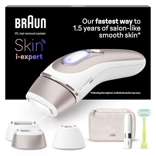 Braun Épilateur À Lumière Pulsée Intelligent Skin i·expert PL7253, Épilation À Domicile, Alternative Au Laser, Avec Appli, Mini-Rasoir Visage, 3 Têtes Intelligentes Pour Épiler Jambes, Maillot, Plus