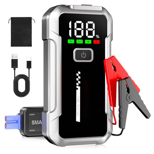 Booster Batterie Voiture 4000A Démarreur de Voiture 12V (jusqu'à 8L Essence ou 6L Diesel) Jump Starter avec Lumière LED Pince Intelligente Écran LCD Protection Multiple pour 12V Auto Moto SUV Camion