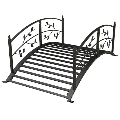 Outsunny Pont de Jardin - Pont de Bassin - décoration du Jardin dim. 119L x 67l x 47H cm avec Balustrade Motif de Vigne Acier Noir