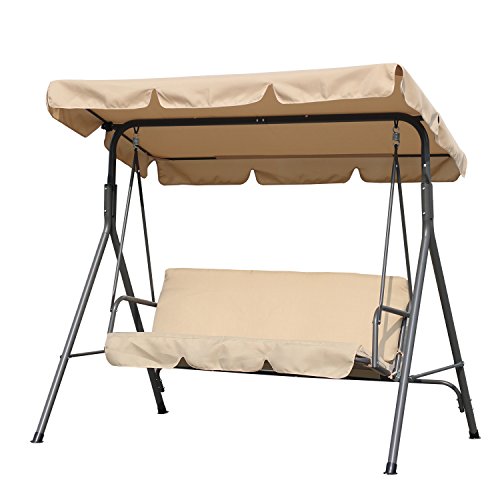 Angel Living Balançoire de Jardin en Métal avec Parasol Balançoire 3 Places avec Coussin Ajustable et Plafond pour Terrasse, Balcon Extérieur, Acier, Max. 240 kg - 169x110x151cm (Beige)