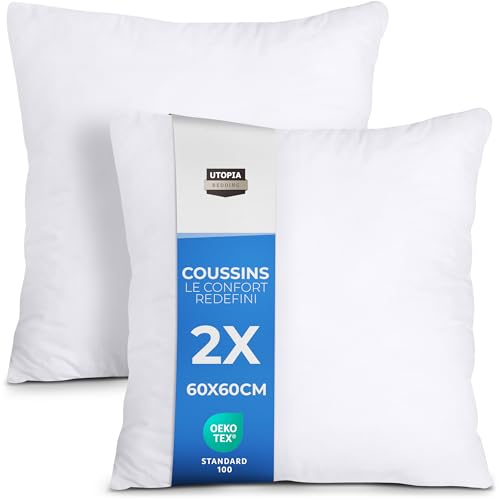 Utopia Bedding Coussins de Garnissage 60 x 60 cm (Lot de 2), Coussin à Recouvrir, Oreillers Intérieur, Rembourrage Coussins (Blanc)