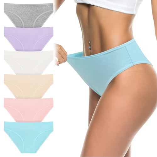 flintronic Culotte Femme Coton Doux, Elasticité Slips, Culotte Taille Basse, 6PC Culotte Femme Coton