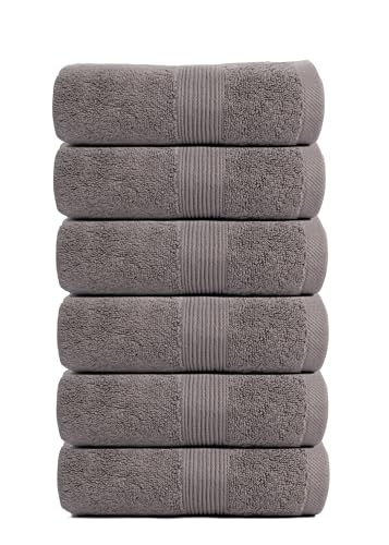 Maple Threads Lot de 6 serviettes de toilette de luxe super douces 100 % coton zéro torsion 550 g/m² Gris 50 x 90 cm