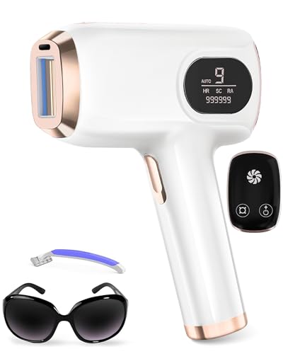 Épilateur Lumière Pulsée, Fonctions HR/SC/RA, 9 niveaux d'énergie, 999 999 impulsions lumineuses, des femmes, des lèvres, du visage, des aisselles et du corps.
