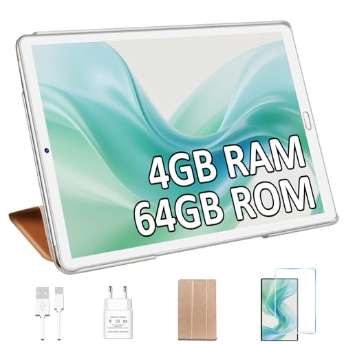 YESTEL Android Tablette 10 Pouces avec 4GB RAM + 64GB ROM (1 to Extensible), 8000mAh, WiFi | Bluetooth | Octa-Core 1.8 GHz | 5MP + 8MP Tablette avec étui de Protection-Or