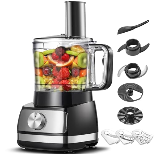 Robot Cuisine Multifonctions, TopStrong 800W Food Processor, Bol de 2 L, 6 en 1 Robots Ménagers Inclus Hachoir, Crochet Pétrisseur, Mixeur, 3 Vitesses Réglables