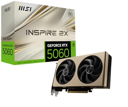 MSI NVIDIA GeForce RTX 5060 8G Inspire 2X OC Carte Graphique Gaming GDDR7 128 Bits, Fréquence Boost jusqu'à 2550 MHz, PCIe Gen 5, DLSS 4, DP 2.1 x 3, HDMI 2.1 x 1, SFF Ready