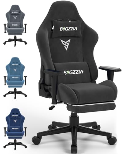 bigzzia Chaise Gaming Ergonomique avec Repose-Pieds, Fauteuil Gamer Premium en Tissu Respirant, Dossier & Repose-Pieds Réglables, Confort Ultime pour Chaise de Bureau Gaming, 150kg(Nior)