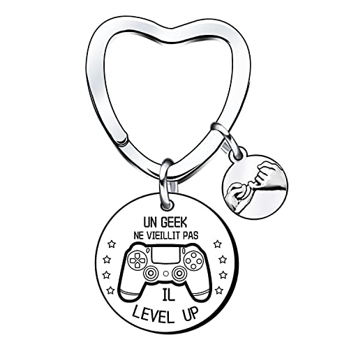 Lumengqi Porte-clés Un Geek Ne Vieillit Pas Il Level Up - Cadeau Humour Adolescent - Idée Cadeau Original Collègue - Porte-clés Couple Saint Valentin - Gadget Geek Homme - Idéal Anniversaire Frère Ami