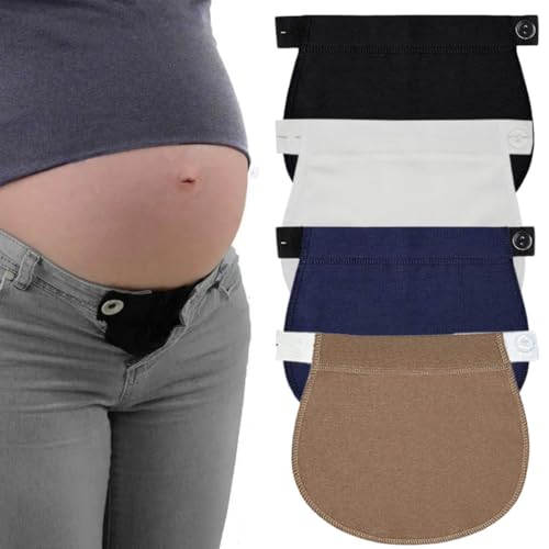 OUDQFCJ Lot de 4 extenseurs de Jeans avec Taille réglable, Extension de Pantalon de maternité, extenseur Pantalon Grossesse, Ceinture Grossesse, pour Femme Enceinte, Jean Grossesse, Multicolore