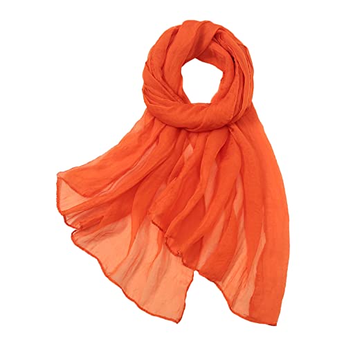 Ensemble d'écharpes tendance multicolores colorées en mousseline de soie de couleur unie fine et régulière écharpe légère marron clair, Orange, taille unique