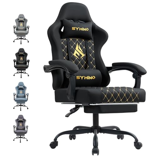 Symino Chaise de Gamer Ergonomique, Chaise Gaming avec Soutien Lombaire Repose-Pieds, Fauteuil de Bureau réglable et pivotant capacité de Charge 150 kg, Cuir PU Noir
