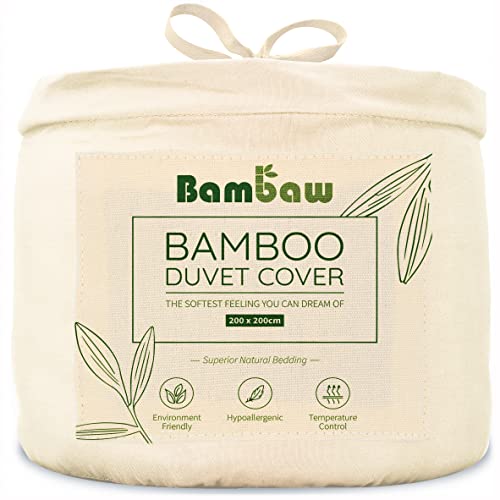 Bambaw Housse de Couette 200x200 Bambou, Housse de Couette Anti Acarien et Anti Transpiration, Drap Bambou Rafraichissant et Respirant, Drap Hypoallergénique pour 2 Personnes (Ivoire)