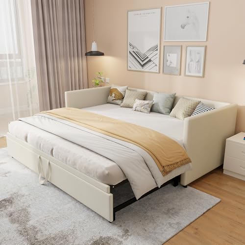 Xnferty Canapé lit 2 Places 90/180 x 200 cm, Canapé-lit Convertible rembourré avec sommier à Lattes, Canapé Convertible Extensible pour Salon, Tissu Velours (Beige)